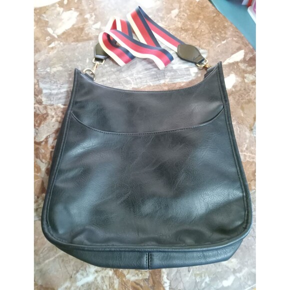 Ah Dorned Black Leather Crossbody Bag with Stripe Strap - Picture 4 of 16